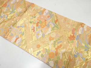 菱に草花模様織り出し　袋帯